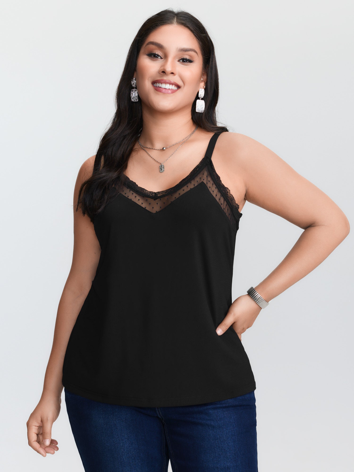 Lace Trim Cami - Canotta nera in maglia, disponibile anche